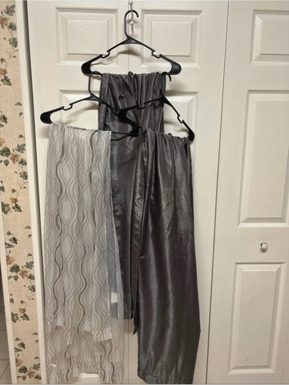 3 Grey and White 83 inch curtain panels